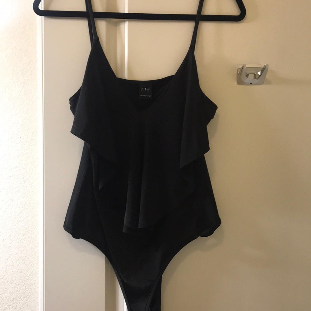 privileged ruffle black bodysuit
